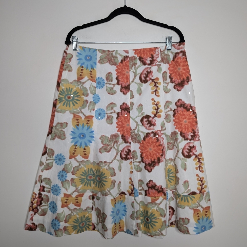 Bogner Cream A-Line Floral Midi Skirt with Flowers, Size 12 (42), NWOT - Picture 2 of 7
